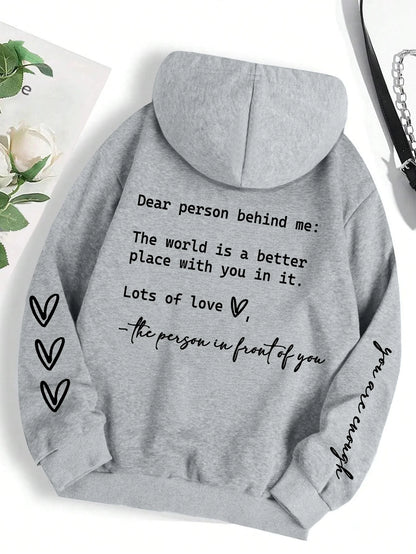 Dear Person Behind Me Hoodie Women Fleece Graphic Print Casual Top