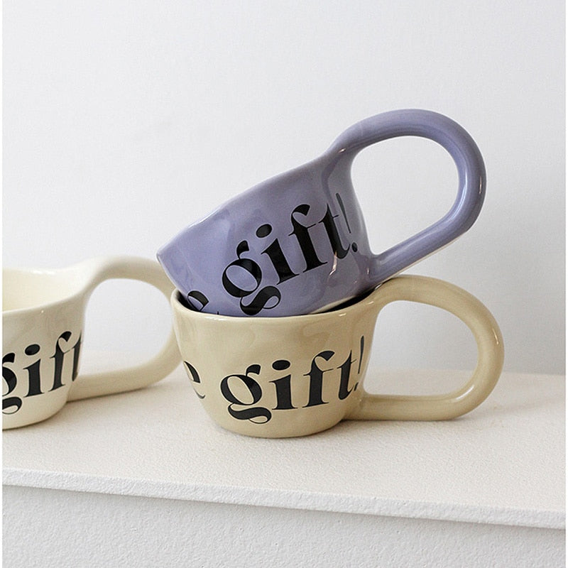 Korean Ceramic Mugs Cups Cute Niche Coffee Mug with Letter Couple Mugs