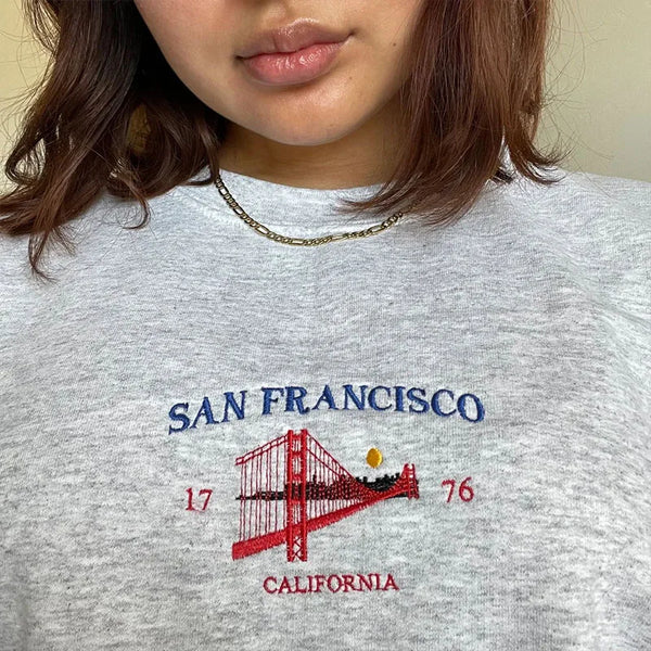 San Francisco Golden Gate Embroidered Gray Vintage Sweatshirt