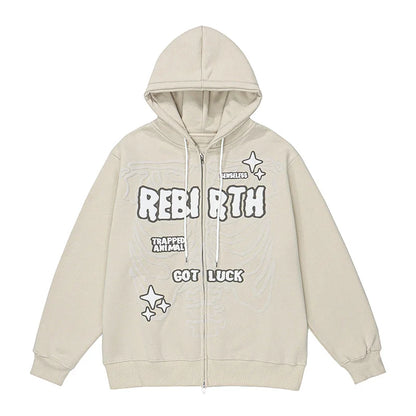 Men Skull Print Gothic Zip Hoodie Oversize Streetwear