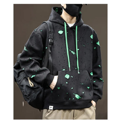 High-End Broken Hole Hoodie Men’s 2024 Oversized Fall Fashion