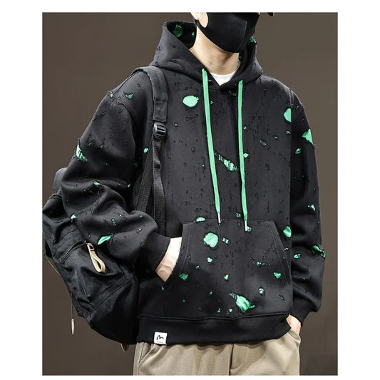 High-End Broken Hole Hoodie Men’s 2024 Oversized Fall Fashion