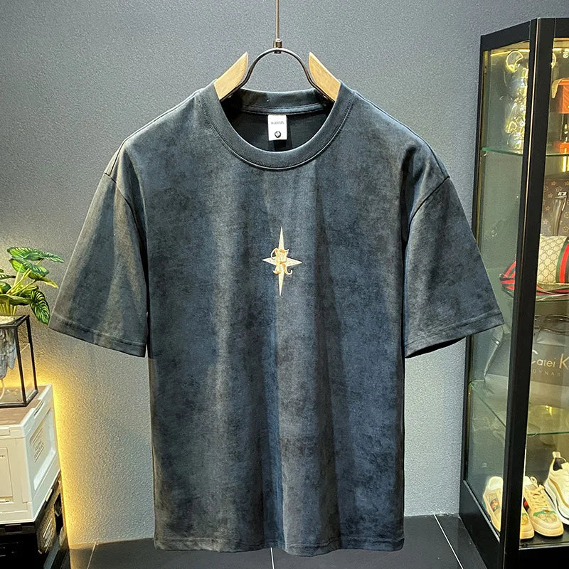 2024 Luxury Embroidered T-Shirt Men’s Casual High-Density Loose Fit Tee