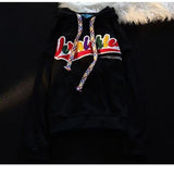 Sweater Retro Women Hooded Letter Embroidery Goth