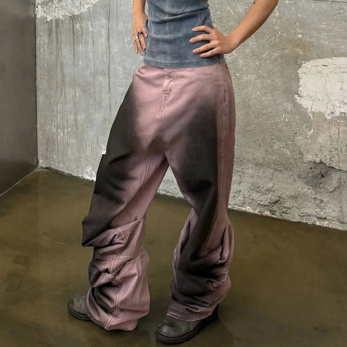 Men High Street Painted Wide-Leg Cargo Jeans