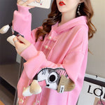 Cute Cat Embroidery Hoodie Loose Sweatshirt For Women Autumnwinter