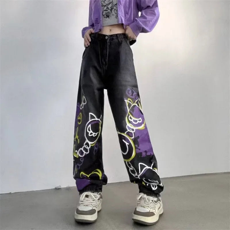 Women's High Waist Goth Punk Oversized Jeans
