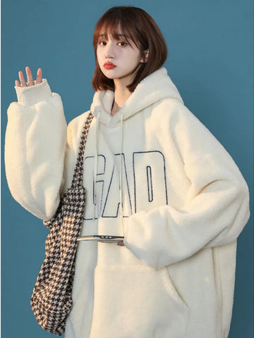 Oversized Letter Printed Hoodies Thick Warm Sweatshirt Harajuku Top Autumn