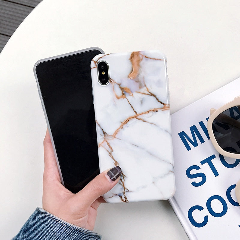 Marble case on For Coque iPhone Max Silicone Soft