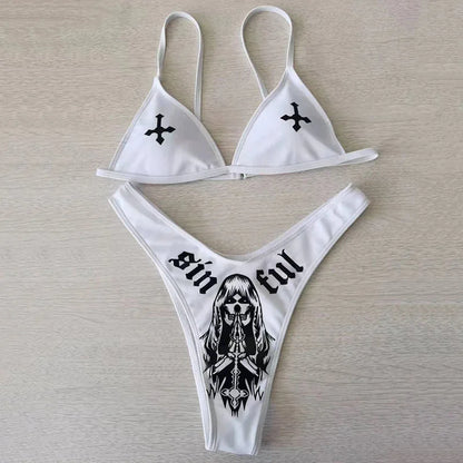 Y2K Goth Bikini Set - Summer Holiday Bathing Suit with Skull Print