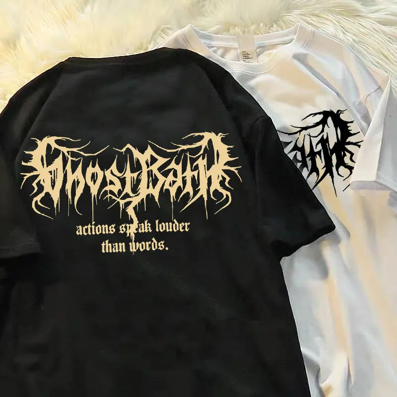 Harajuku Loose Oversize T Shirt Punk Letter Gothic Print Short Sleeve