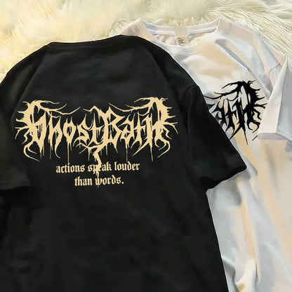 Harajuku Loose Oversize T Shirt Punk Letter Gothic Print Short Sleeve