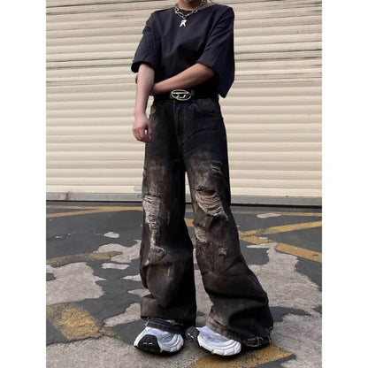 Women Oversized Distressed Jeans Trendy Streetwear