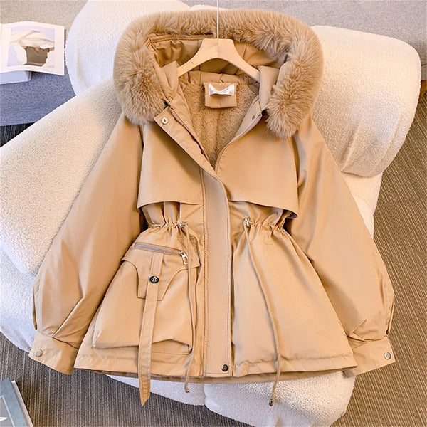 Women Autumn Winter Coats Drawstring Padded Casual