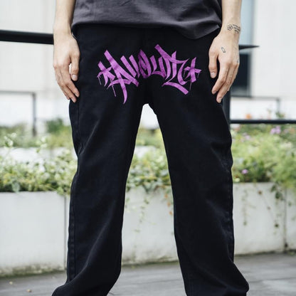 Street Letter Print Baggy Jeans Vintage Hip Hop Style for Men