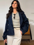 Women Denim Jacket Light Blue Turndown Collar Female Coat 2025