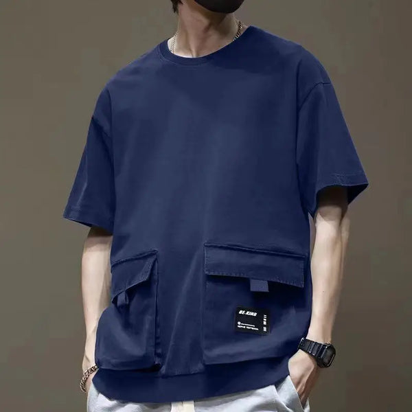 Mens Cargo Pocket Tee Oversized Dropped Shoulder Cotton T Shirt