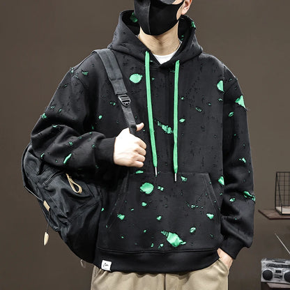 High-End Broken Hole Hoodie Men’s 2024 Oversized Fall Fashion