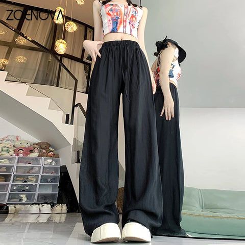 Korean High Waist Ice Silk Wide Leg Pants