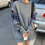 Autumn Winter Patchwork O-neck Sweatshirts Women