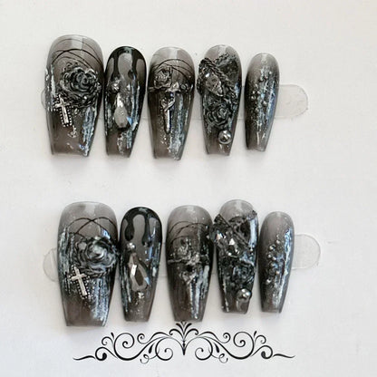 Vintage Angel Gothic Nail Burgundy and Black Fashion Punk Cool Nail