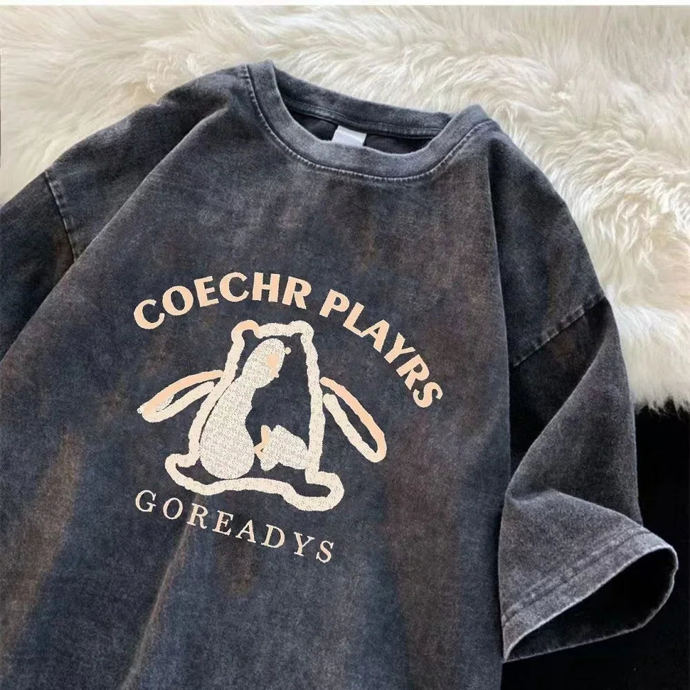 Men’s Retro Streetwear T-Shirt Vintage Washed Hip Hop Summer Tee