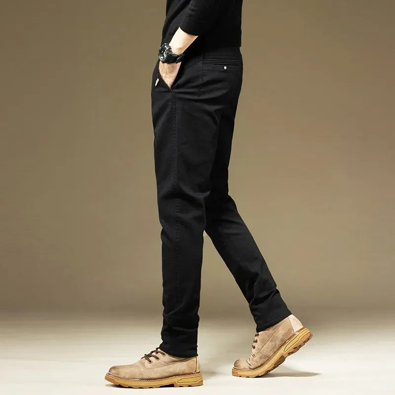 Mens Cotton Dress Pants Straight Fit Business Work Trousers Casual
