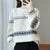 Womens Wool Sweater Jacquard Crew Neck Oversized Pullover