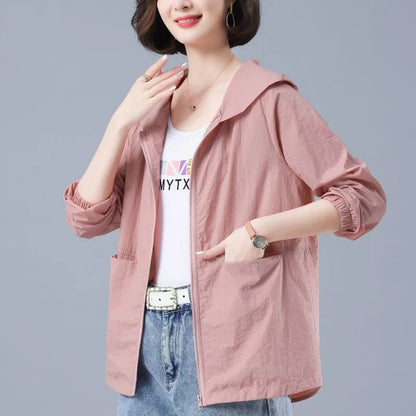 Hooded Jackets Outerwear Women Casual Solid Color