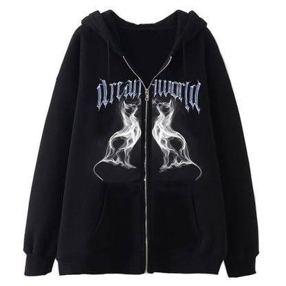 Jacken Damen Y2K Zip Up Skeleton Hoodie Streetwear