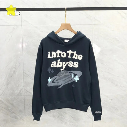 Men's Casual Foam Letters Graphic Hoodie High Quality Cotton Black Pullover