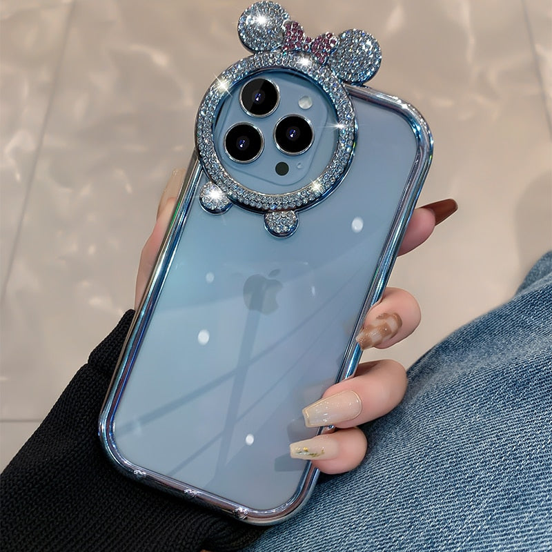 Diamond Bear Ear Case for iPhone Transparent Silicone Soft Cover