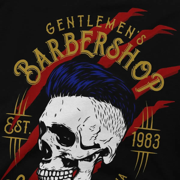 1983 Herren T-Shirt Gentlemen Barbershop Totenkopf O-Ausschnitt Tops Stoff T-Shirt 