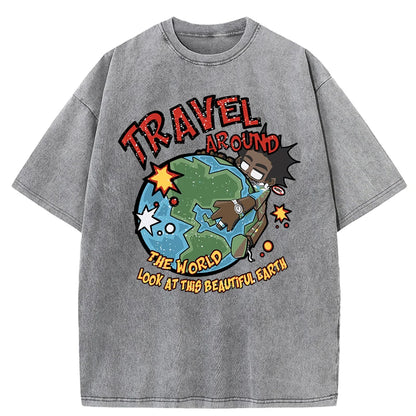 Summer World Tour T-shirt Men's Water Wash Vintage Casual Fashion Top