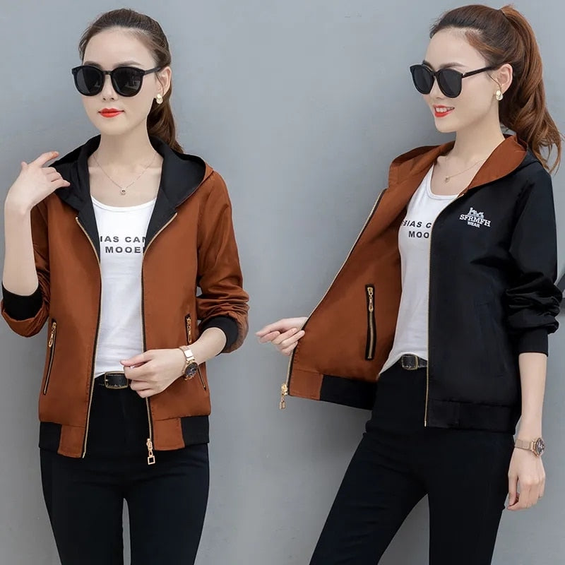 Jacket Hooded Outerwear Women Coat Zip Casual