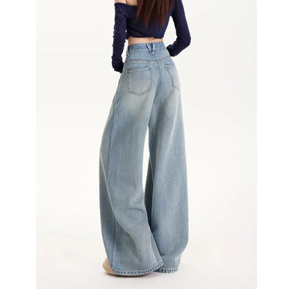 Women's High Waisted Wide Leg Jeans Thin Blue Denim Spring Summer