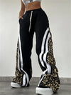 Women's Stripe Patchwork Flare Pants 2025 Leopard Print Trend