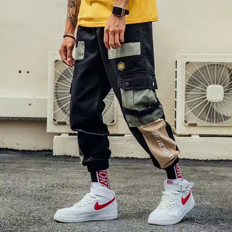 Jogger-Cargohose für Herren, lässig, Hip-Hop, Farbe, Jogginghose, Streetwear