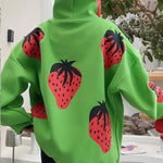 Sweatshirts women High street strawberry Printing Drawstring All-match Pullovers