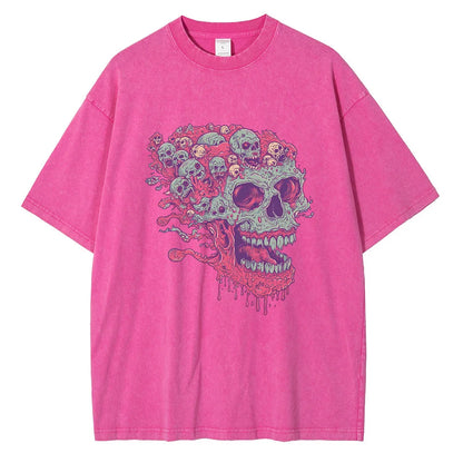 2025 Cold-Blooded Zombie Skull T-Shirt Vintage Wash Men’s Casual