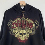 Hip Hop Vintage Print Zip Hoodie Gothic Streetwear