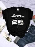 Japanese Style Cool Car Puzzle Printed Women T Shirt Street Casual Tops Fashion Breathable (M)