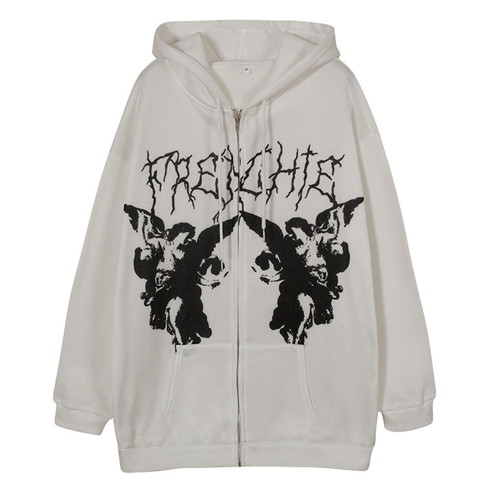 Jacken Damen Y2K Zip Up Skeleton Hoodie Streetwear