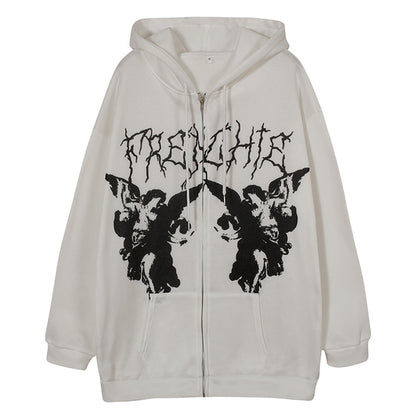 Jackets Women Y2K Zip Up Skeleton Hoodie Streetwear