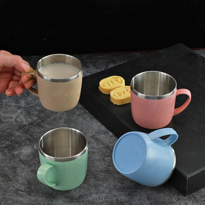 Anti-scalding Stainless Steel Cups Plastic Handle Coffee Milk Mug Tea Drinks Water Cup
