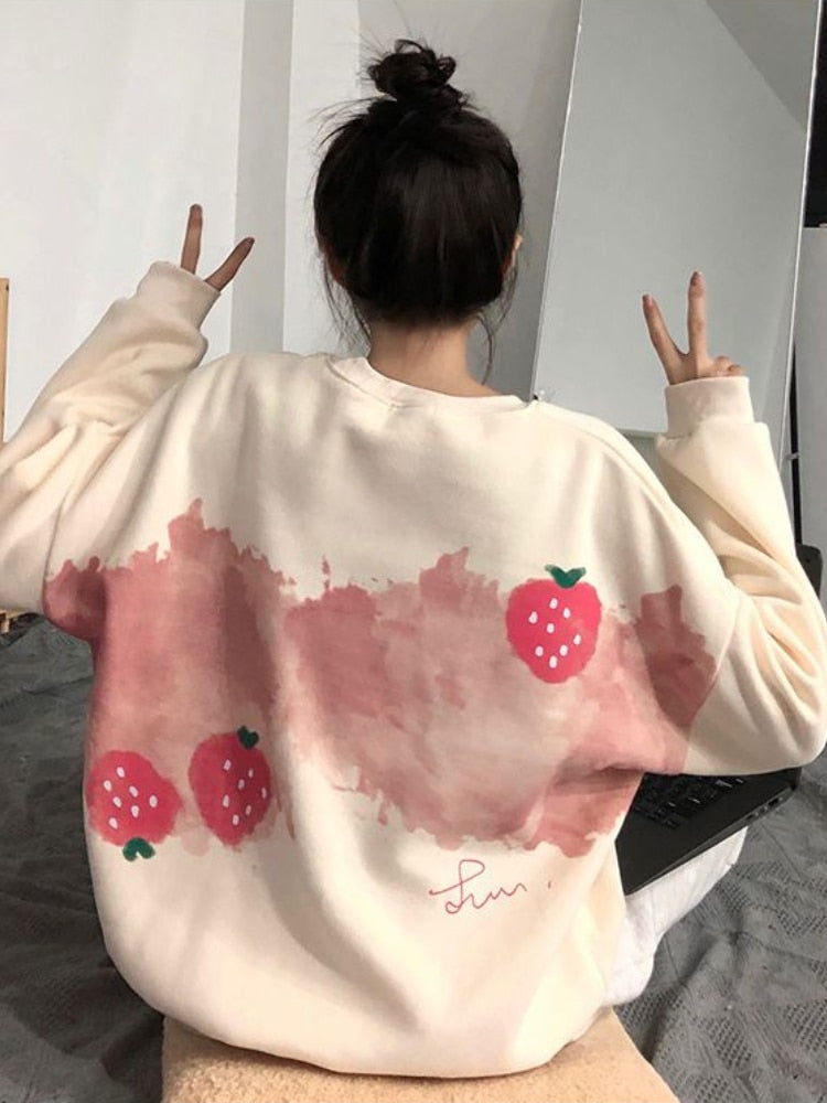 Deeptown Korean Style Graphic Print Sweatshirts Women Harajuku Oversized Pullover