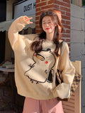 Women's Oversized Hoodie Cozy Korean Fleece and Kawaii Cartoon Design for Autumn Winter