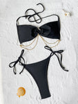 Neckholder-Bikini-Set mit Metallketten und Riemchen, zweiteilig