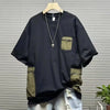 Urban Streetwear Men Colorblock Tshirt Contrast Zip Pocket