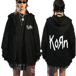 Explore Gothic Fashion with Korn: Men Oversized Zipper Hoodie in Vintage Metal Style